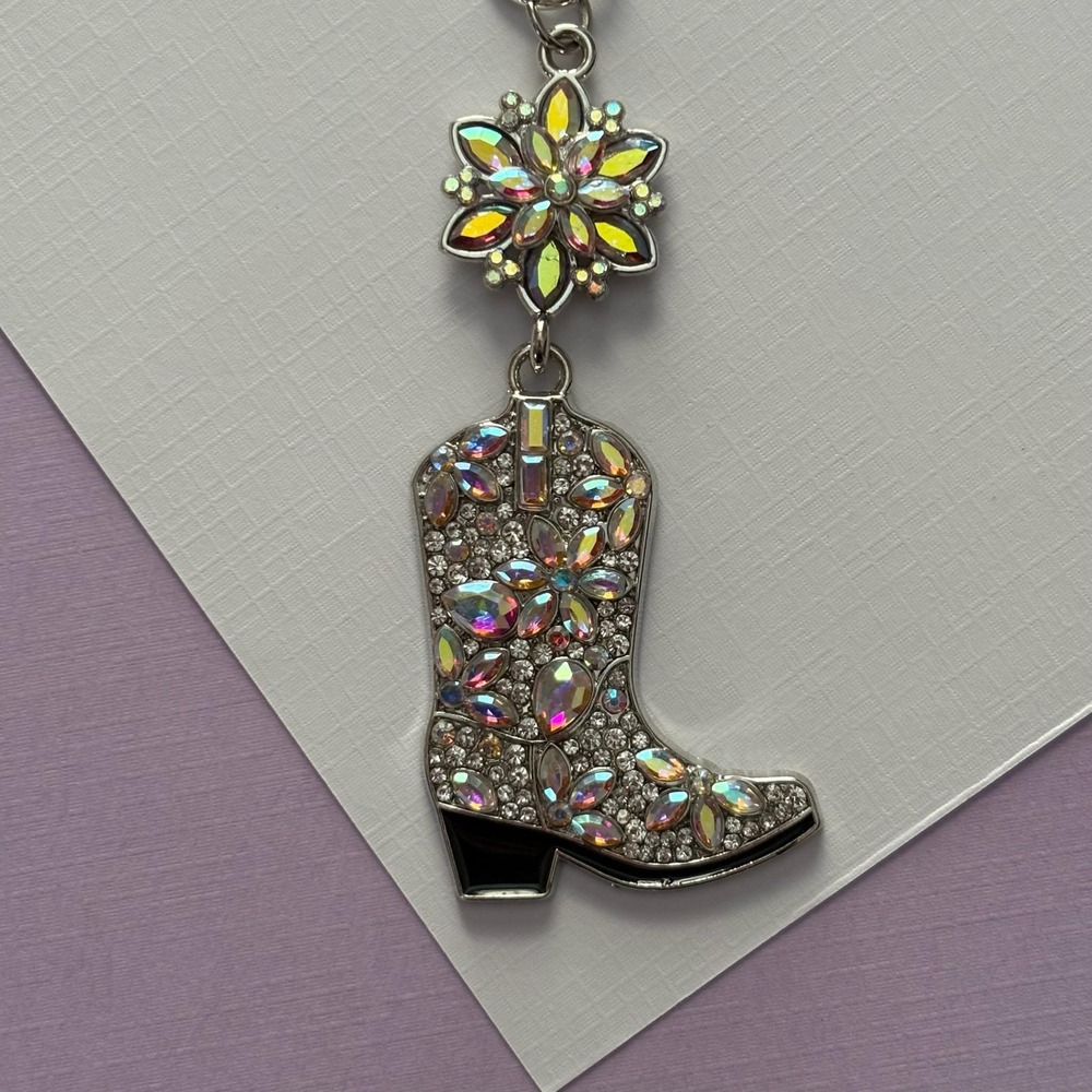 Sparkly Rhinestone Western Cowgirl Boot Purse Charm Keychain‎ Bag Accessory